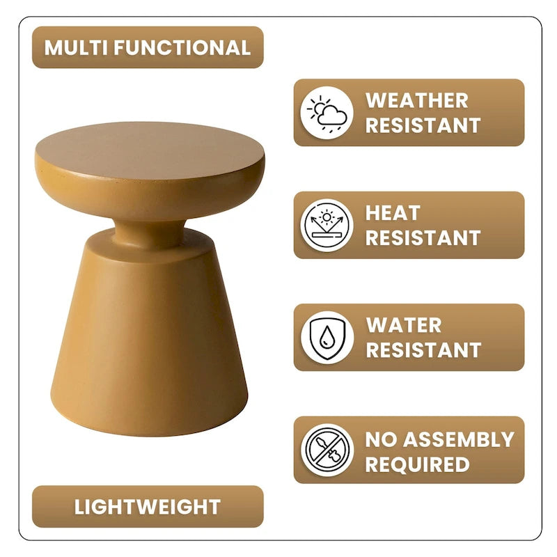 Table d'appoint ronde moderne Isle en fibre de pierre pour l'intérieur et l'extérieur avec base piédestal