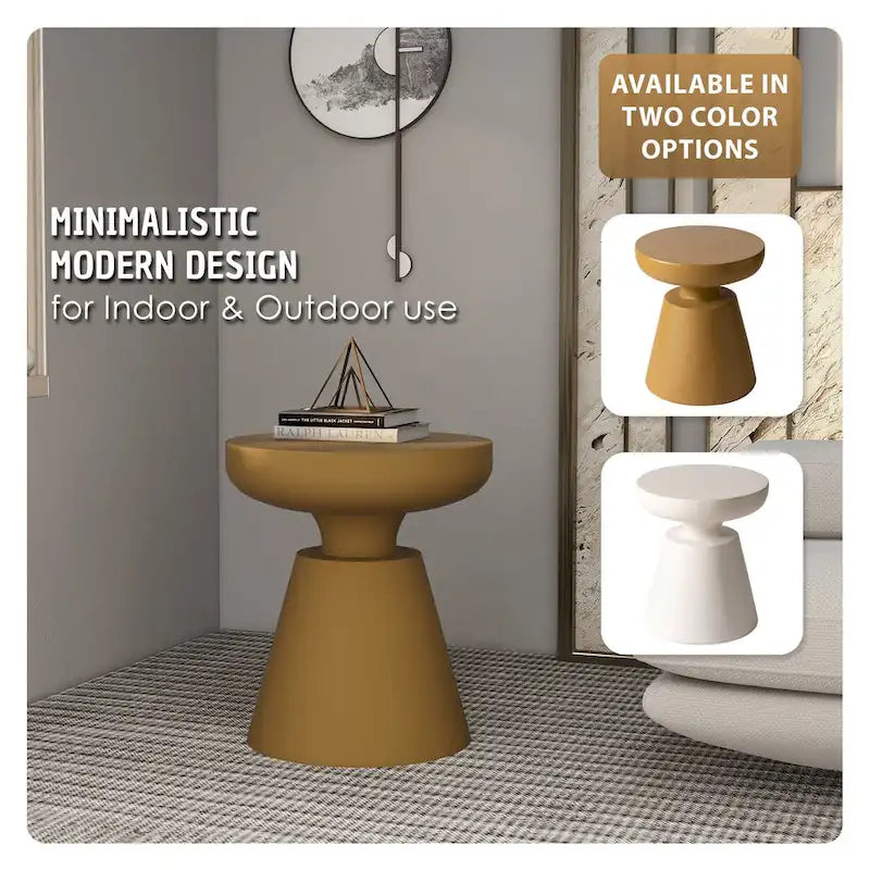 Table d'appoint ronde moderne Isle en fibre de pierre pour l'intérieur et l'extérieur avec base piédestal