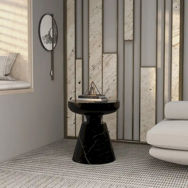 Table d'appoint ronde moderne Isle en fibre de pierre pour l'intérieur et l'extérieur avec base piédestal
