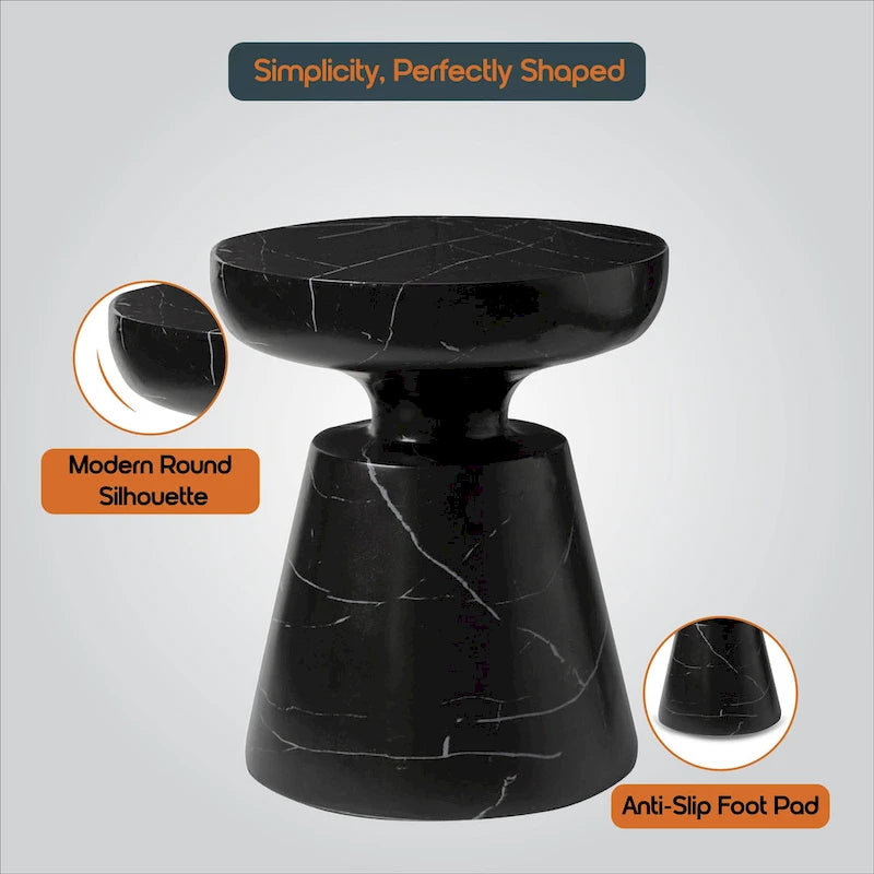 Table d'appoint ronde moderne Isle en fibre de pierre pour l'intérieur et l'extérieur avec base piédestal