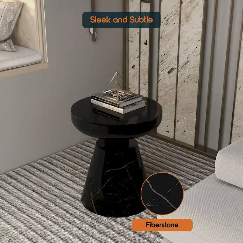 Table d'appoint ronde moderne Isle en fibre de pierre pour l'intérieur et l'extérieur avec base piédestal