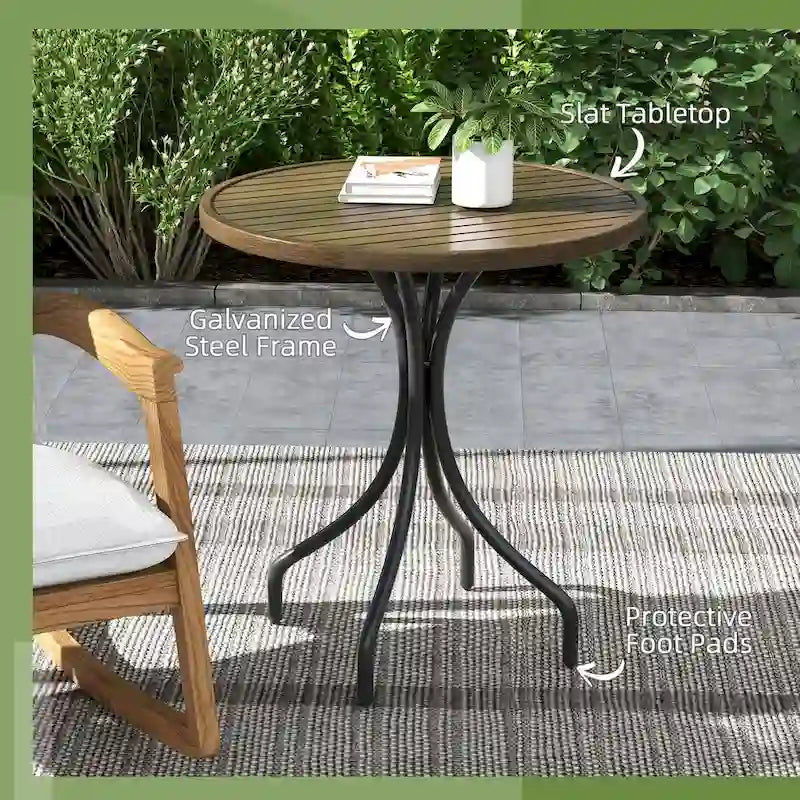Table d'appoint d'extérieur, table basse de patio ronde avec structure en acier et plateau à lattes