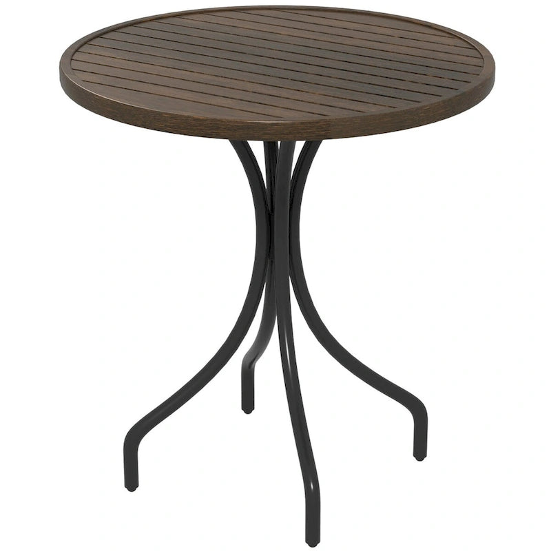 Table d'appoint d'extérieur, table basse de patio ronde avec structure en acier et plateau à lattes