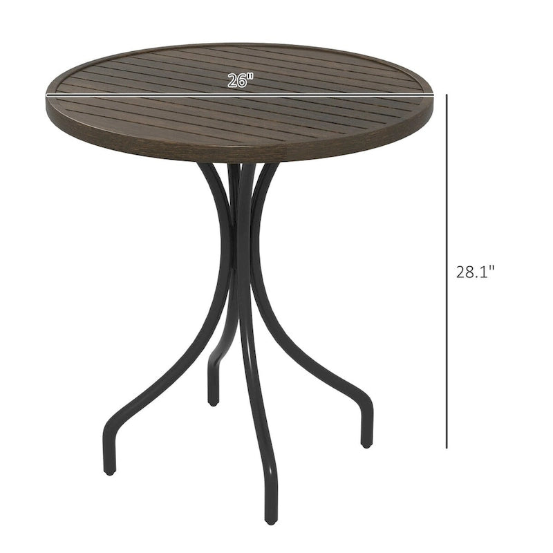 Table d'appoint d'extérieur, table basse de patio ronde avec structure en acier et plateau à lattes