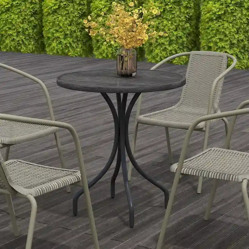 Table d'appoint d'extérieur, table basse de patio ronde avec structure en acier et plateau à lattes