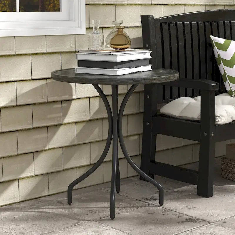 Table d'appoint d'extérieur, table basse de patio ronde avec structure en acier et plateau à lattes