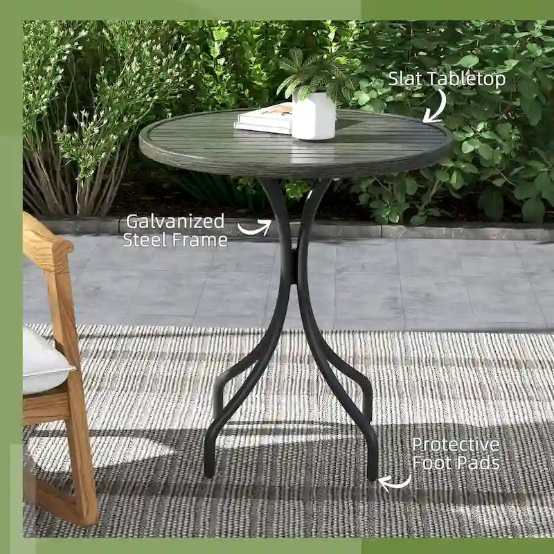 Table d'appoint d'extérieur, table basse de patio ronde avec structure en acier et plateau à lattes