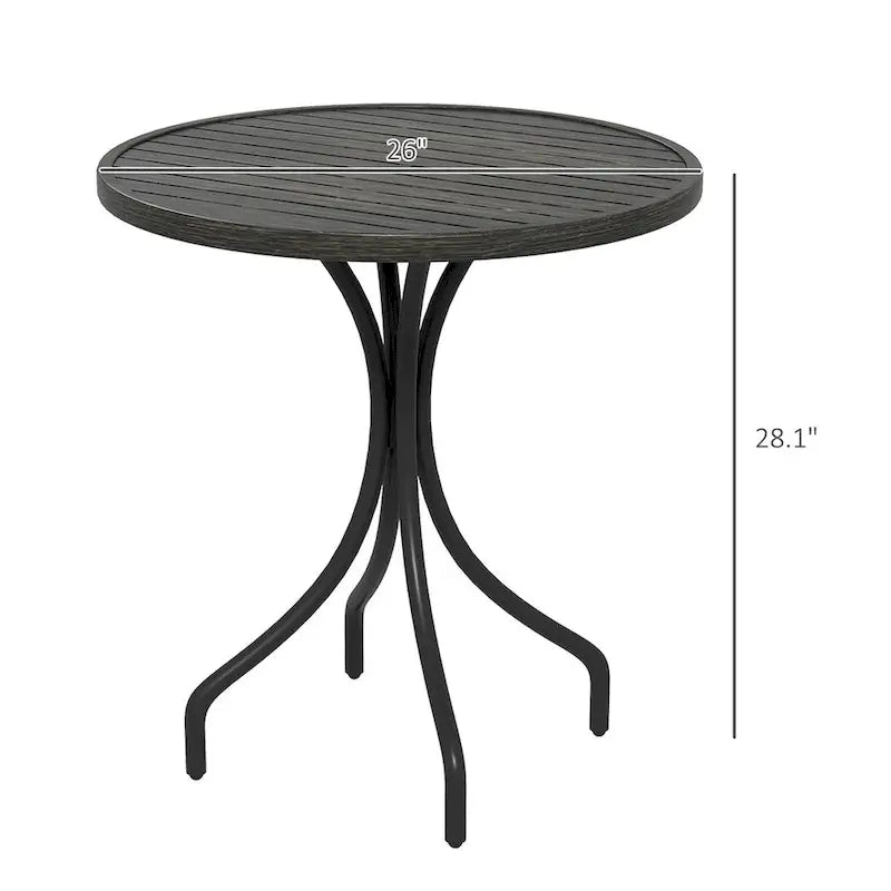 Table d'appoint d'extérieur, table basse de patio ronde avec structure en acier et plateau à lattes