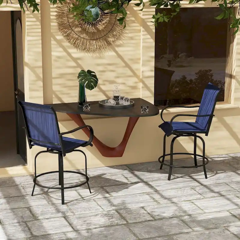 Tabourets de bar pivotants à 360° pour l'extérieur avec accoudoirs, tissu maillé (lot de 2)