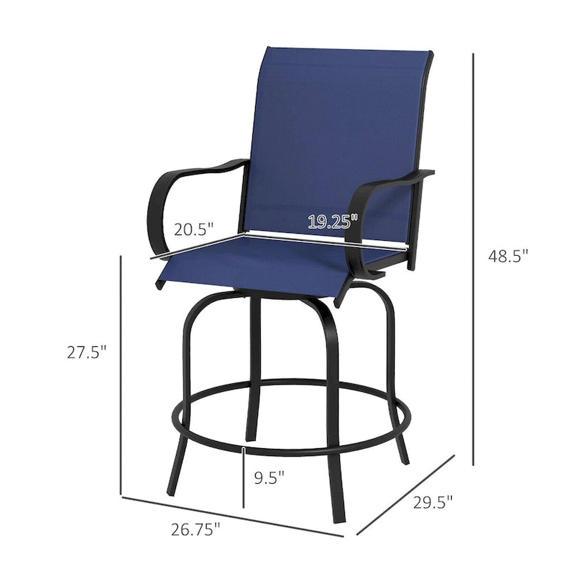 Tabourets de bar pivotants à 360° pour l'extérieur avec accoudoirs, tissu maillé (lot de 2)