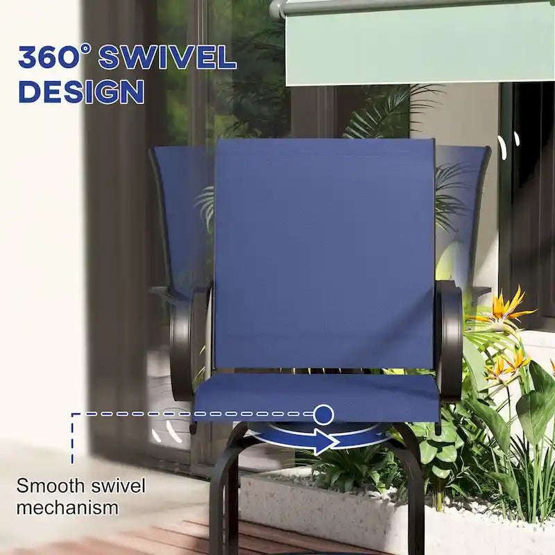 Tabourets de bar pivotants à 360° pour l'extérieur avec accoudoirs, tissu maillé (lot de 2)