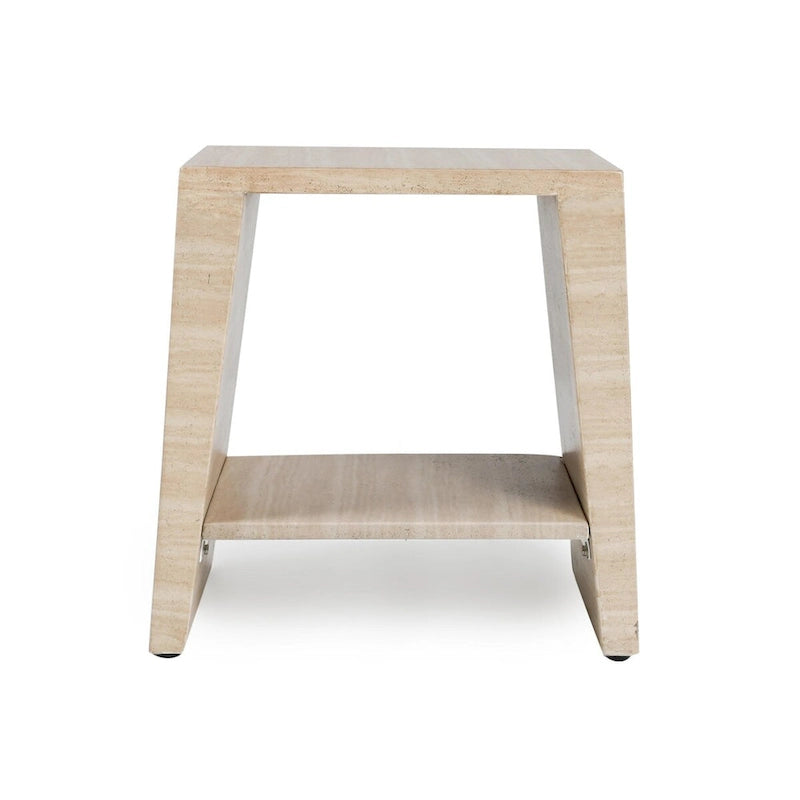 Classic Home Rosen Outdoor Round Stone End Table in Beige