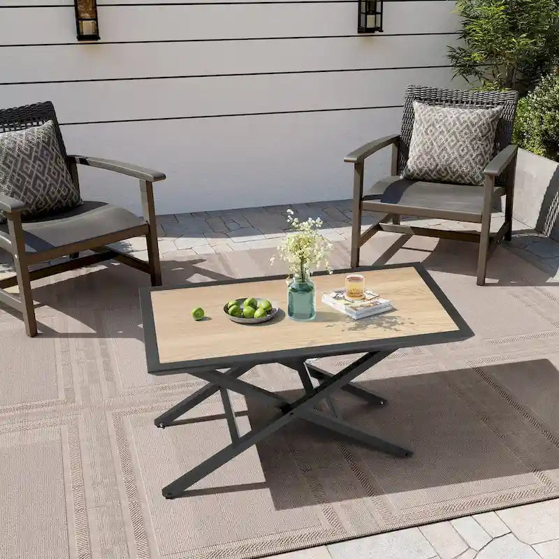 All Weather Patio Outdoor Coffee Table Adjustable Lift Height Aluminum Tea Table - See Picture