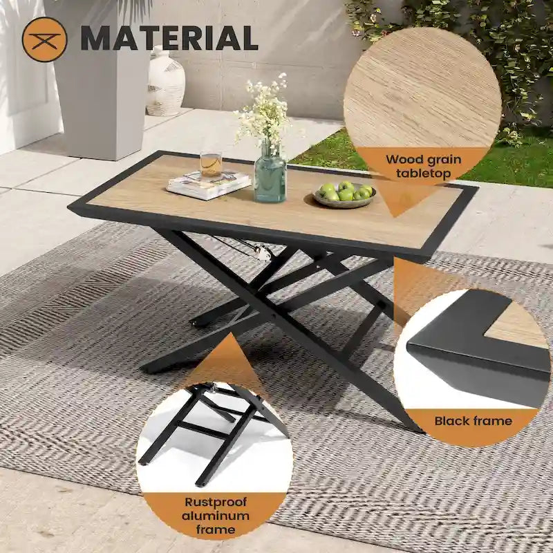 Table basse d'extérieur toutes saisons pour patio, hauteur réglable, en aluminium - Voir photo