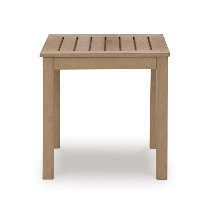 Table d'appoint d'extérieur Karo 24 pouces, plateau à lattes moderne, marron naturel