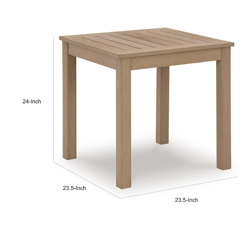 Table d'appoint d'extérieur Karo 24 pouces, plateau à lattes moderne, marron naturel