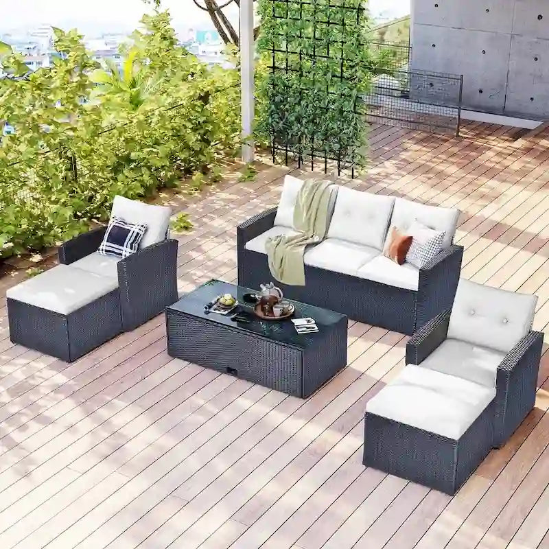 6 PCS Outdoor Patio Set Dining Conversation Sectional Set for 7