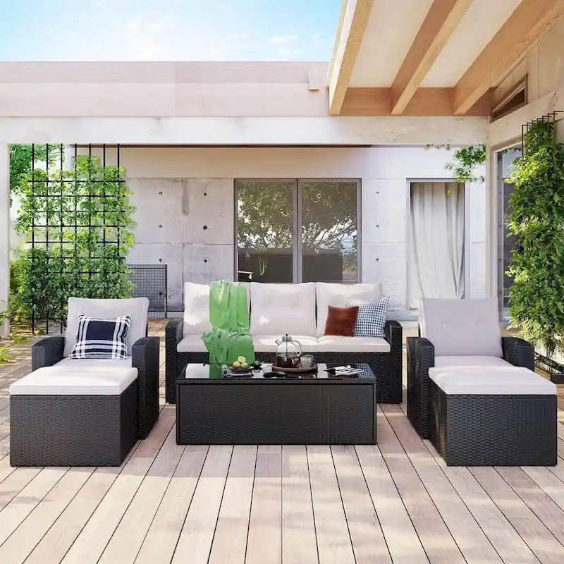 Ensemble de patio extérieur de 6 pièces, salon de jardin pour 7 personnes