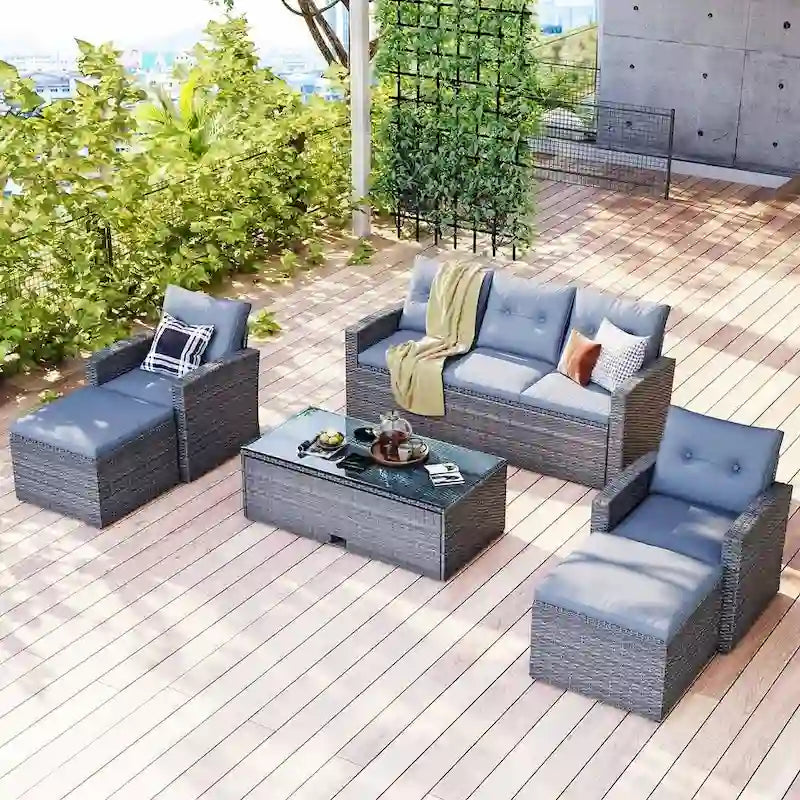 Ensemble de patio extérieur de 6 pièces, salon de jardin pour 7 personnes