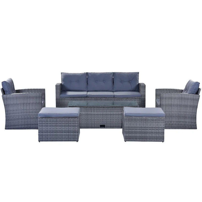 Ensemble de patio extérieur de 6 pièces, salon de jardin pour 7 personnes