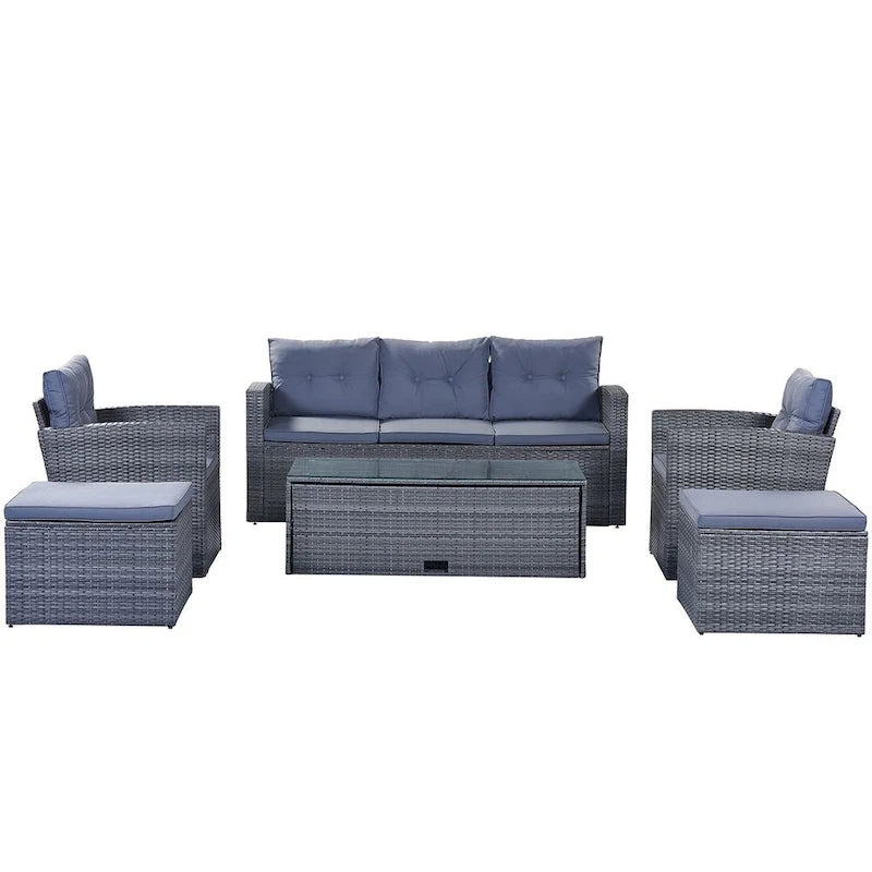 Ensemble de patio extérieur de 6 pièces, salon de jardin pour 7 personnes
