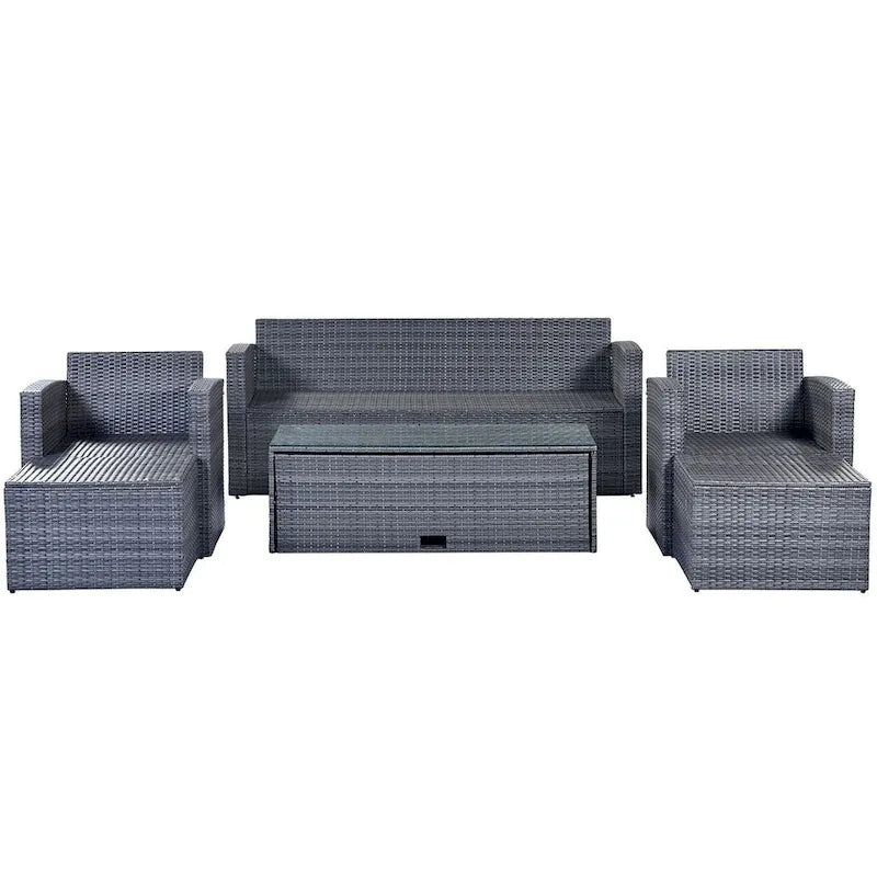 Ensemble de patio extérieur de 6 pièces, salon de jardin pour 7 personnes
