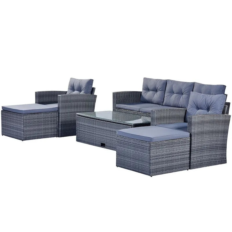 Ensemble de patio extérieur de 6 pièces, salon de jardin pour 7 personnes
