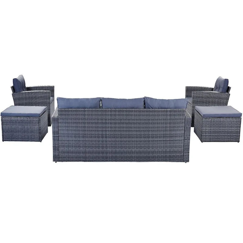 Ensemble de patio extérieur de 6 pièces, salon de jardin pour 7 personnes