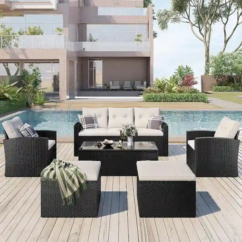 Ensemble de patio extérieur de 6 pièces, salon de jardin pour 7 personnes