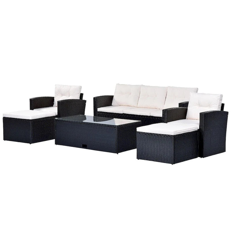 Ensemble de patio extérieur de 6 pièces, salon de jardin pour 7 personnes