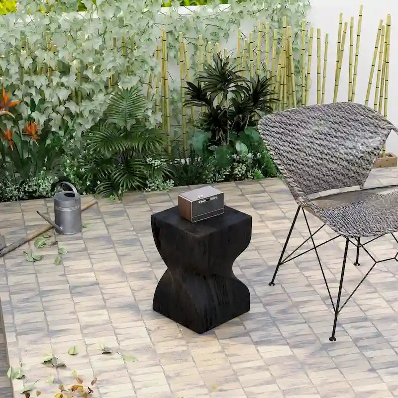 Table d'appoint carrée Onyx en fibrestone, table d'appoint moderne pour l'intérieur et l'extérieur