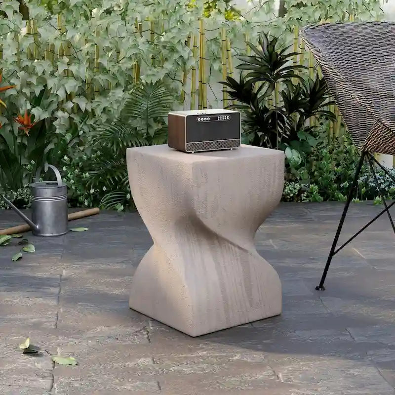 Table d'appoint carrée Onyx en fibrestone, table d'appoint moderne pour l'intérieur et l'extérieur