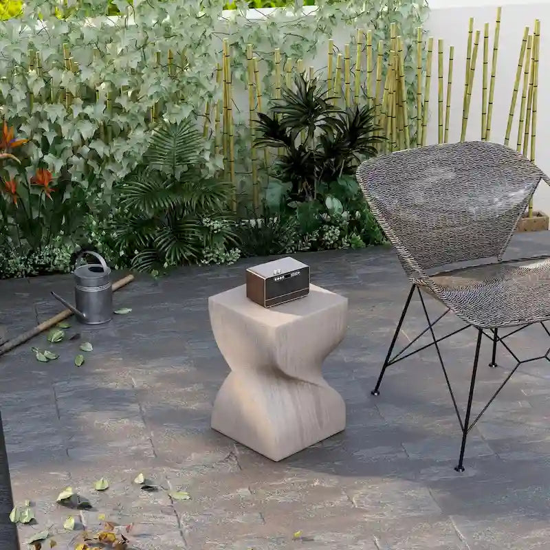 Table d'appoint carrée Onyx en fibrestone, table d'appoint moderne pour l'intérieur et l'extérieur