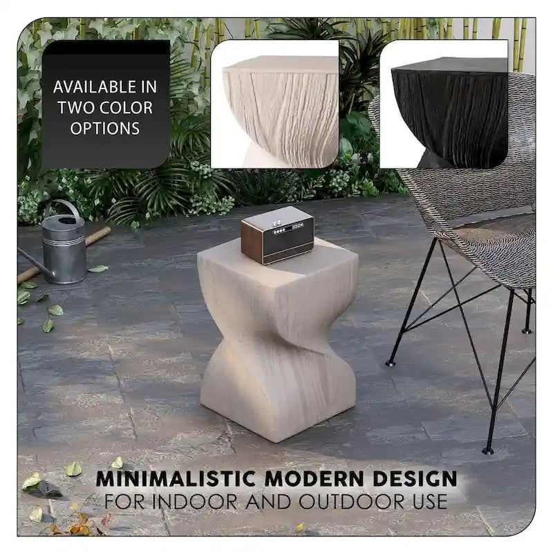 Table d'appoint carrée Onyx en fibrestone, table d'appoint moderne pour l'intérieur et l'extérieur