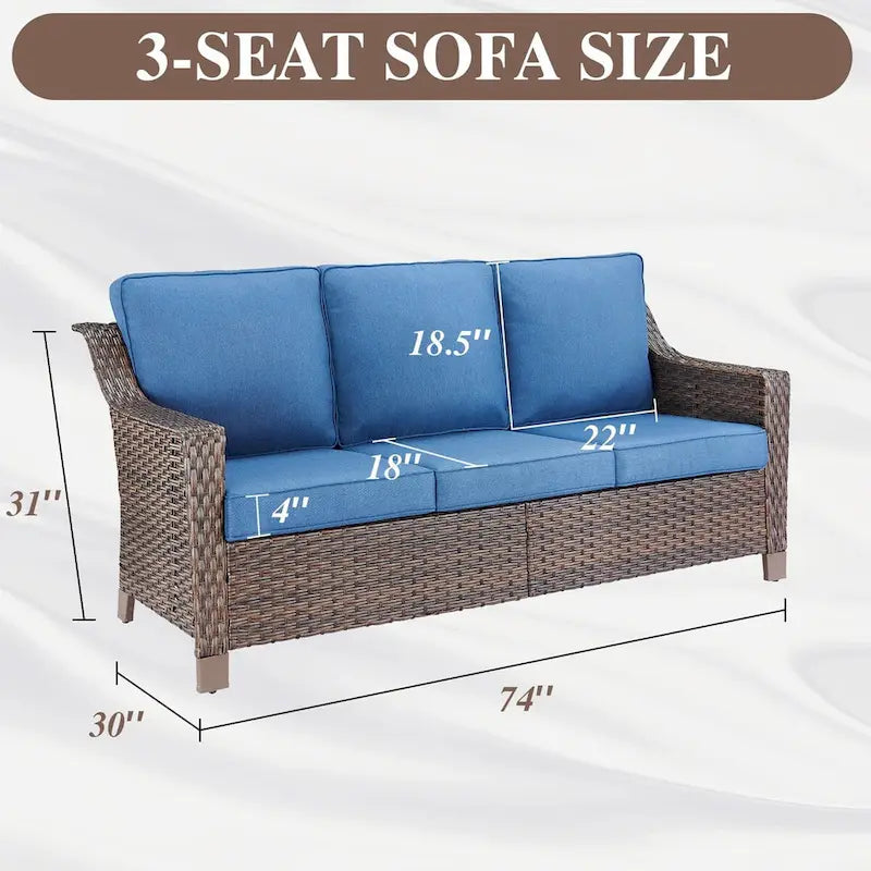 Ensemble de patio 5 pièces avec chaise à bascule, canapé, poufs et table - Marron