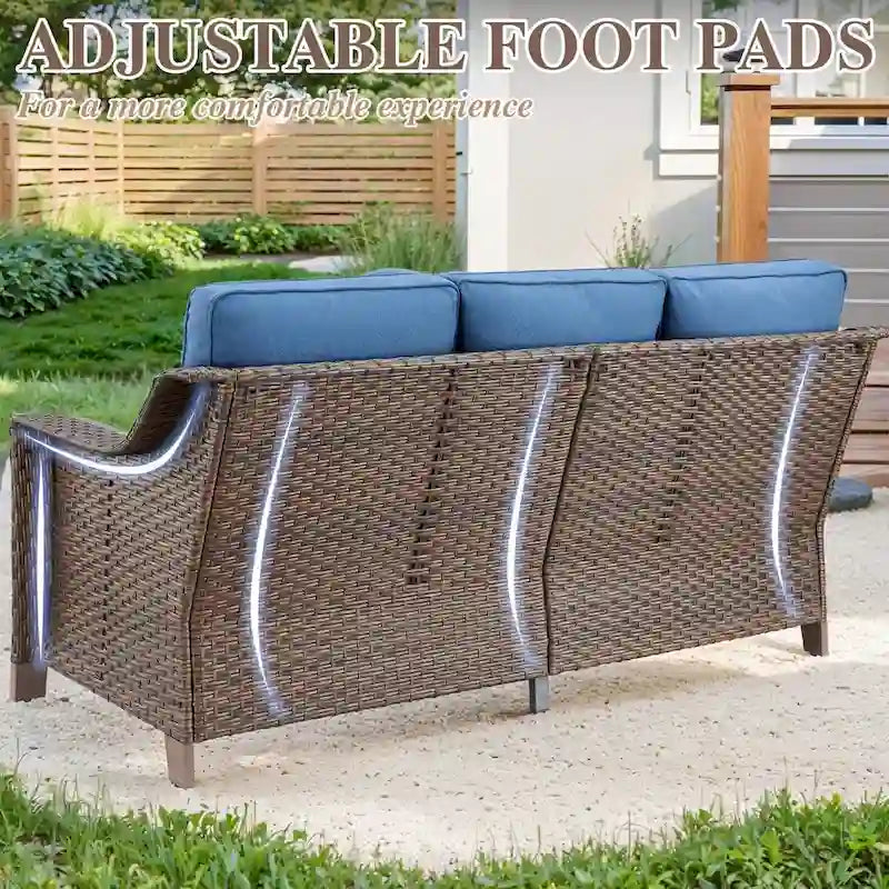 Ensemble de patio 5 pièces avec chaise à bascule, canapé, poufs et table - Marron