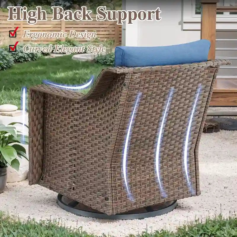 Ensemble de patio 5 pièces avec chaise à bascule, canapé, poufs et table - Marron