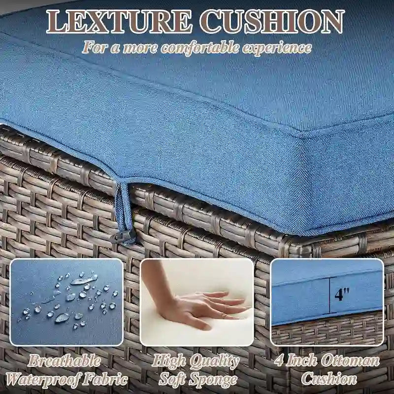Ensemble de patio 5 pièces avec chaise à bascule, canapé, poufs et table - Marron