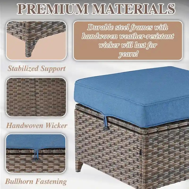 Ensemble de patio 5 pièces avec chaise à bascule, canapé, poufs et table - Marron