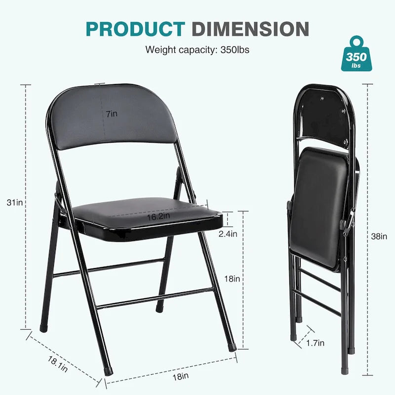 Lot de 2 chaises pliantes, chaises pliantes rembourrées en cuir