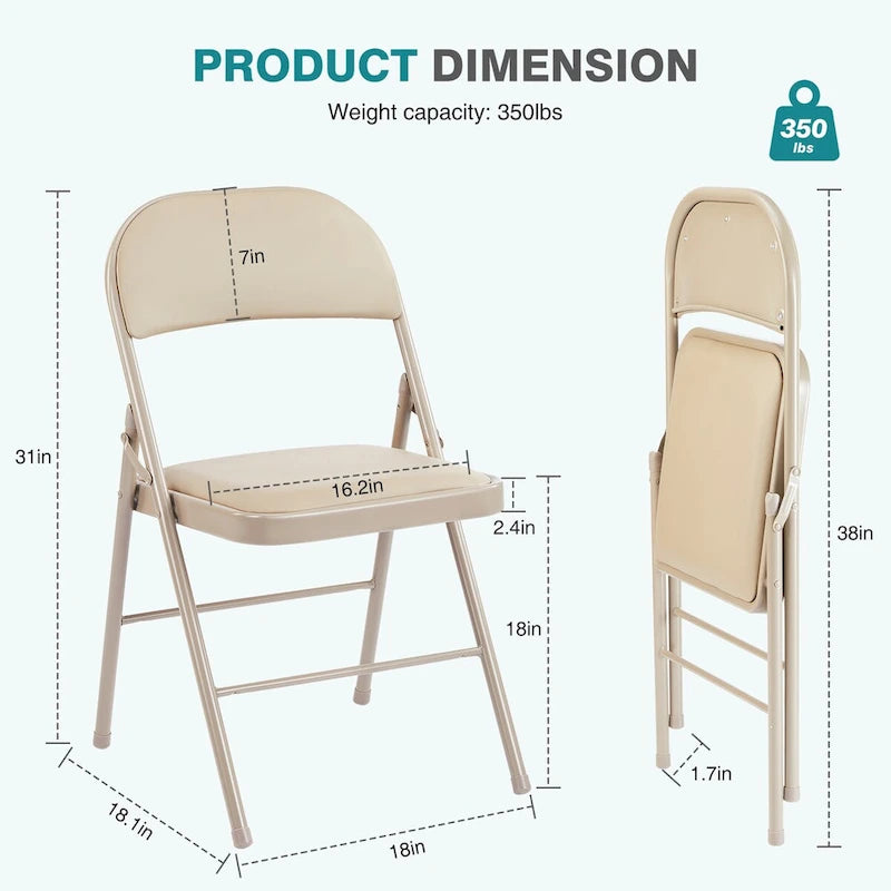 Lot de 2 chaises pliantes, chaises pliantes rembourrées en cuir
