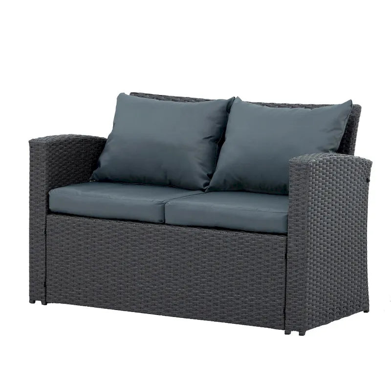 Ensembles de meubles de patio en osier PE, ensemble de 4 meubles d'extérieur avec table en verre trempé, housse en tissu résistant à l'eau