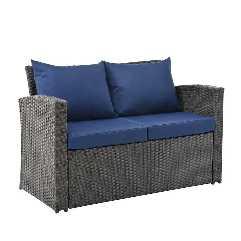 Ensembles de meubles de patio en osier PE, ensemble de 4 meubles d'extérieur avec table en verre trempé, housse en tissu résistant à l'eau