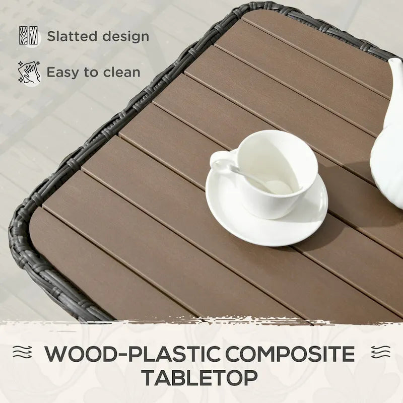 Table basse de patio en rotin PE avec étagère de rangement, table d'appoint d'extérieur à 2 niveaux avec plateau en composite bois-plastique