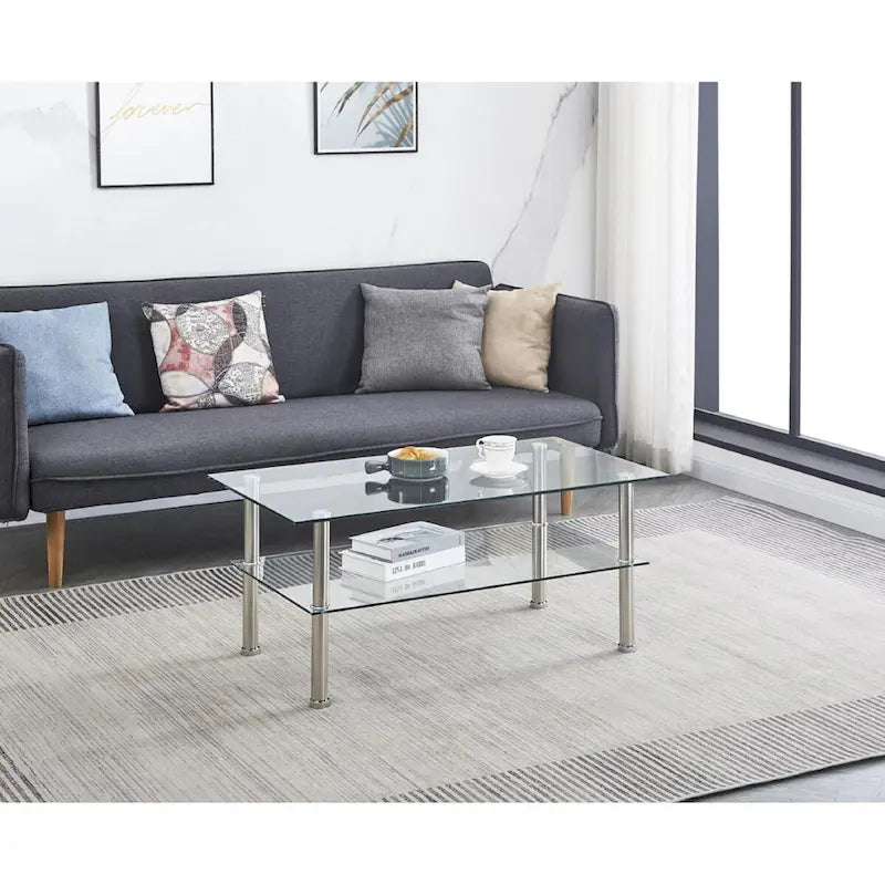 Clear Clear Glass Coffee Table for Living Room - 39.37*21.65*17.32
