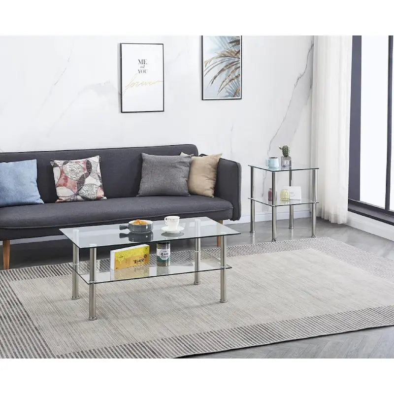 Table basse en verre transparent pour salon - 39.37*21.65*17.32
