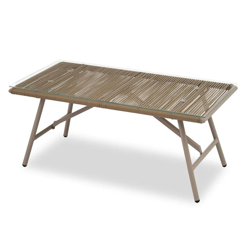 Ensemble de patio en corde d'extérieur 4 pièces pour 4 personnes avec coussins et table en verre