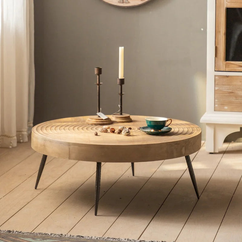 Rondin de table basse rond en bois naturel