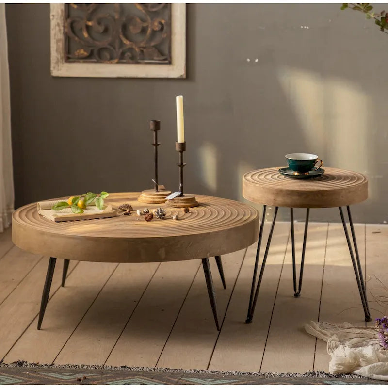 Rondin de table basse rond en bois naturel
