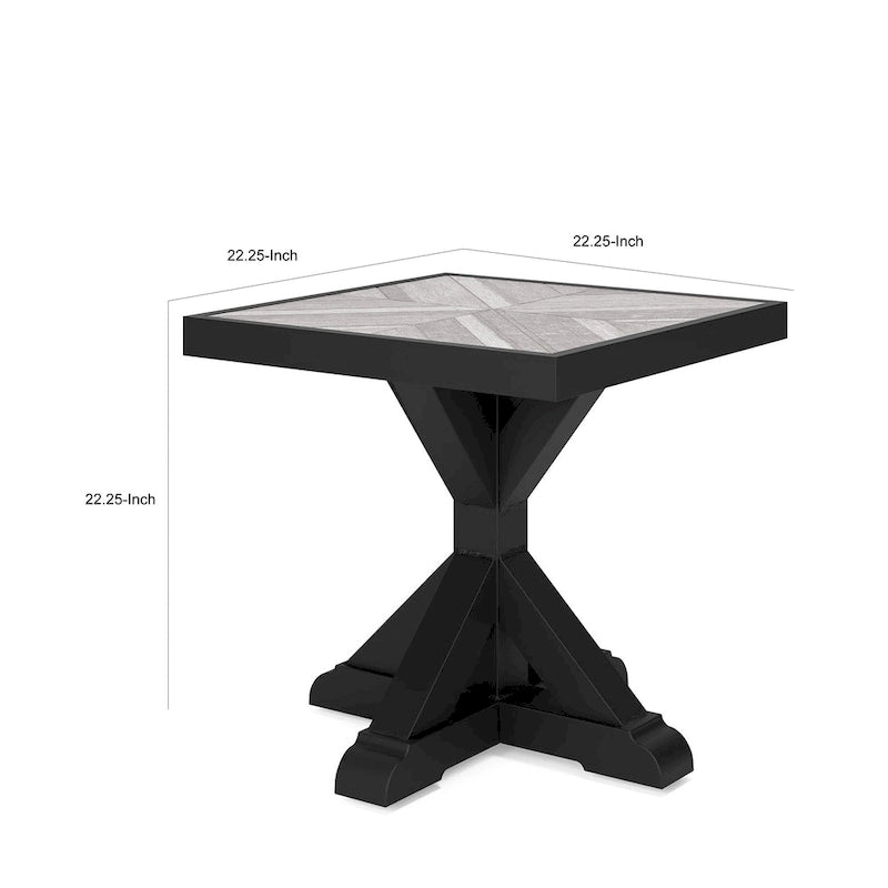 Table d'appoint d'extérieur Tira 22 pouces, plateau en carrelage, finition gris clair, noire
